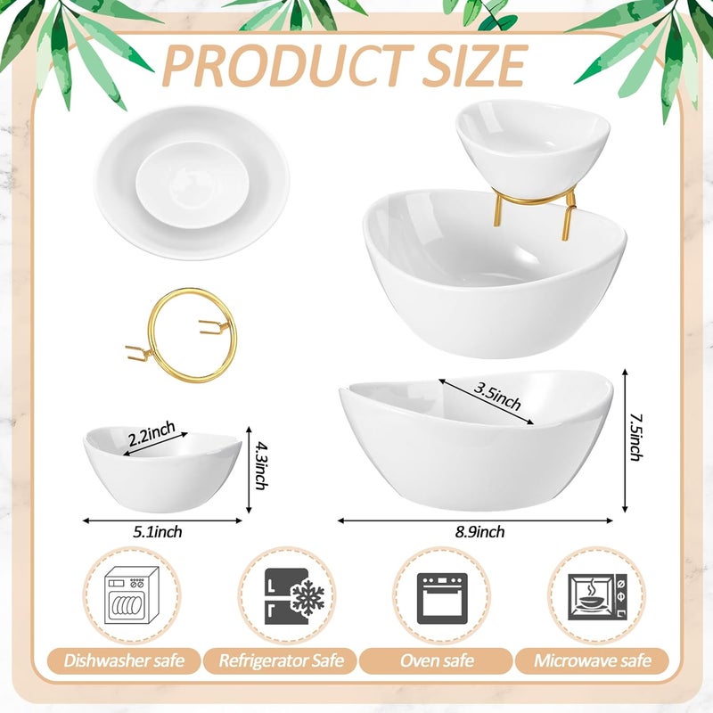 Singhoow 2 Set Chip and Dip Serving Set 2 Tier Chip and Dip Serving Dish Porcelain Appetizer Bowl and Platter with Stand for Food Taco Bar Salad Display Dessert Entertaining Party(Gold,Classic Style) - Image 2
